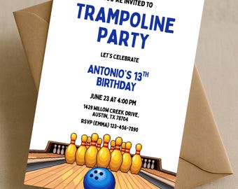 Bowling Party Invite Template For Boys, Bowling Party Birthday Invite Printable, Bowling Alley Birthday Template For Kids, Instant Download