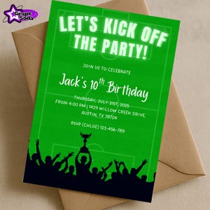 Soccer Pitch Birthday Invitation for Boys, Editable 10th Birthday Canva Template, Green Football Pitch Party Invite, Instant Download