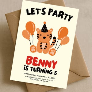 Safari Tiger Party Invitation Printable, Kid Jungle Birthday Invite, Editable Tiger Birthday Invite, Instant Download Digital Tiger Template
