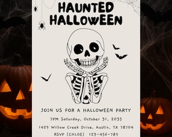Gothic Skelett haunted Halloween-Einladung, gruselige Skelett Party einladen druckbare, Schädel-Halloween-Party einladen, Instant Download
