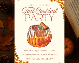 Fall Cocktail Party Invitation Template, Autumn Happy Hour Editable Canva Invite, Thanksgiving Friendsgiving Digital Download