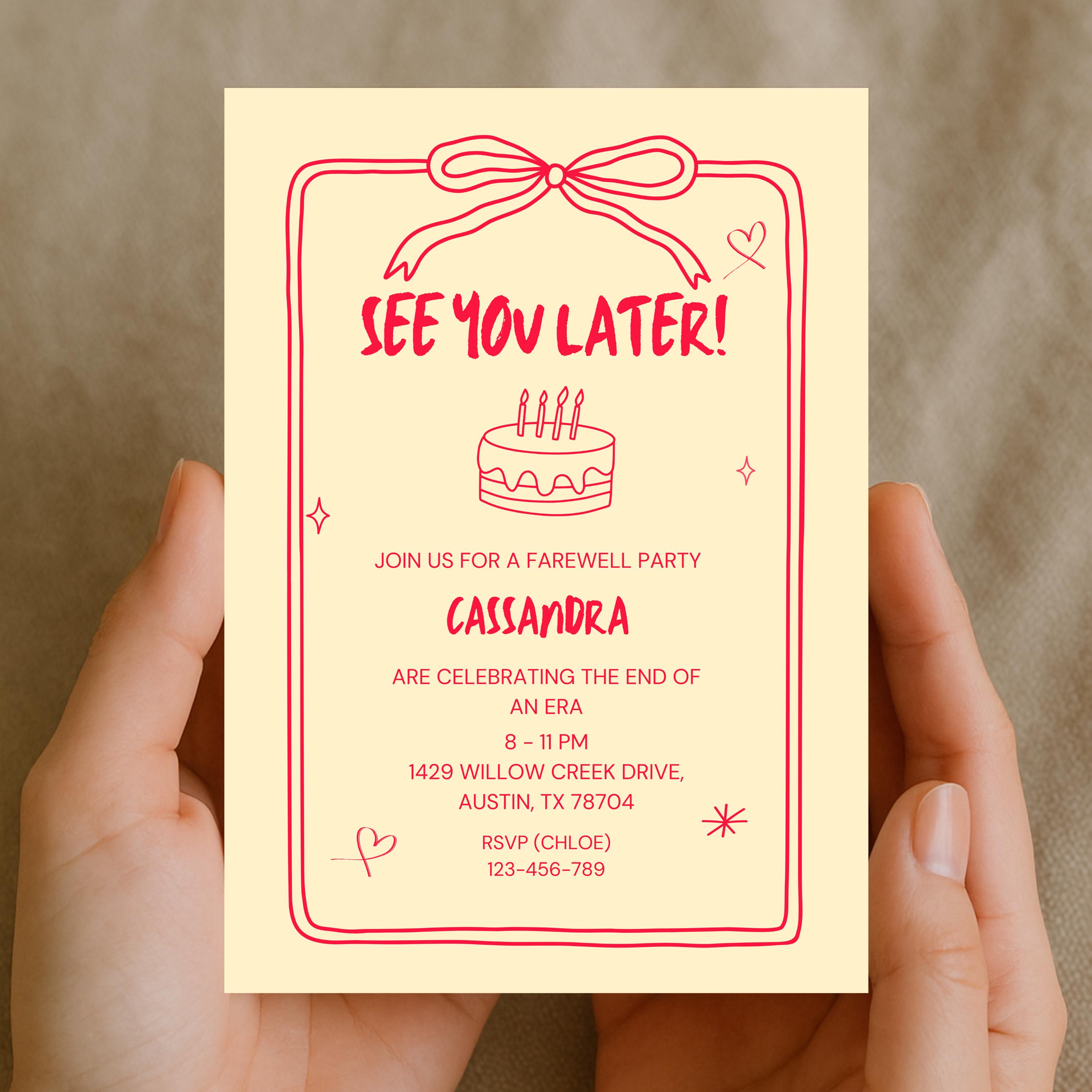 Peach Pink Farewell Party Invitation Template Canva, Printable See