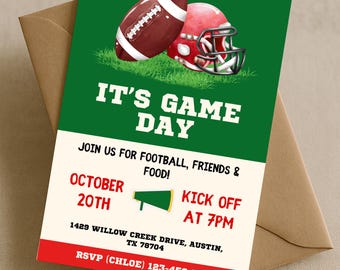 Classic Red Football Tailgate Party Invitation, Game Day Invitation, Football Watch Party Invite, Editable Canva Template, Big Game Invite