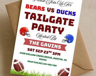 Custom Football Team Tailgate Party Invitation, Game Day Watch Party, Big Game Football Field Invite, Personalized Football Party Invite
