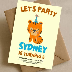 Editable Tiger Birthday Invite Printable For Kids, Party Tiger Birthday Invitation, Tiger Theme Invite Digital Template Instant Download