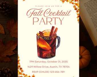 Fall Cocktail Party Invitation Template, Mulled Wine Autumn Happy Hour Editable Canva Invite, Friendsgiving Thanksgiving 5x7 Invite