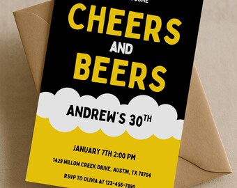 Invitación de cumpleaños divertida para hombres, imprimible para fiesta de cerveza de 30 años, invitación para hombre con botella de cerveza, plantilla de cumpleaños de cervecería para adultos