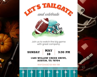 Watercolor Tailgate Football Party Invitation Template, Editable Printable Tailgate Invite, Game Day Friends and Food, Digital Download