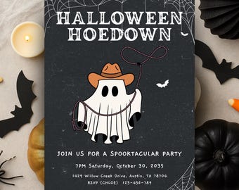 Halloween Hoedown Cowboy-Geist-Party Einladung, gruselige Cowboy-Geist-Kostüm-Party einladen, Rodeo Western Halloween Digital druckbare einladen