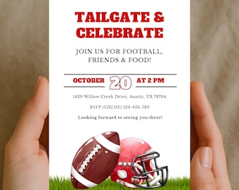 Red Tailgate Celebrate Football Party Invitation, Football Watch Party, Game Day Invite, College Football Homecoming Game Invite