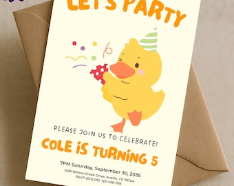 Duck Birthday Party Invitation For Kids, Rubber Ducky Party Printable, Editable Canva Template, Baby Shower Invite, Toddler Birthday Card