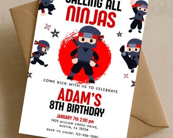 Ninja Birthday Invitation For Boys, Editable Kids Ninja Party Invite, Karate Martial Arts Party Invite, Printable Warrior Birthday Invite