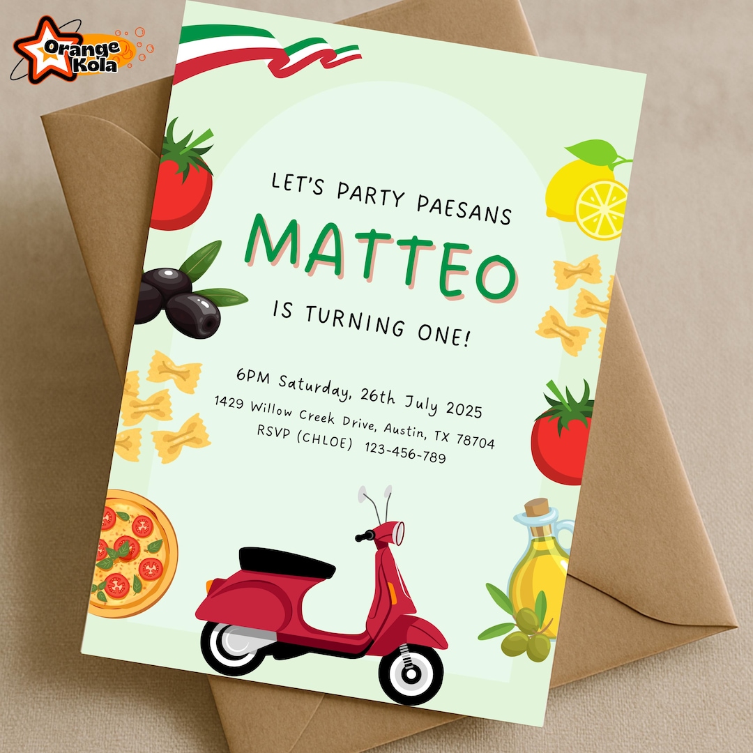 Italian Function Invitations Italian First Birthday Invitation, Italian Themed Birthday Party ...