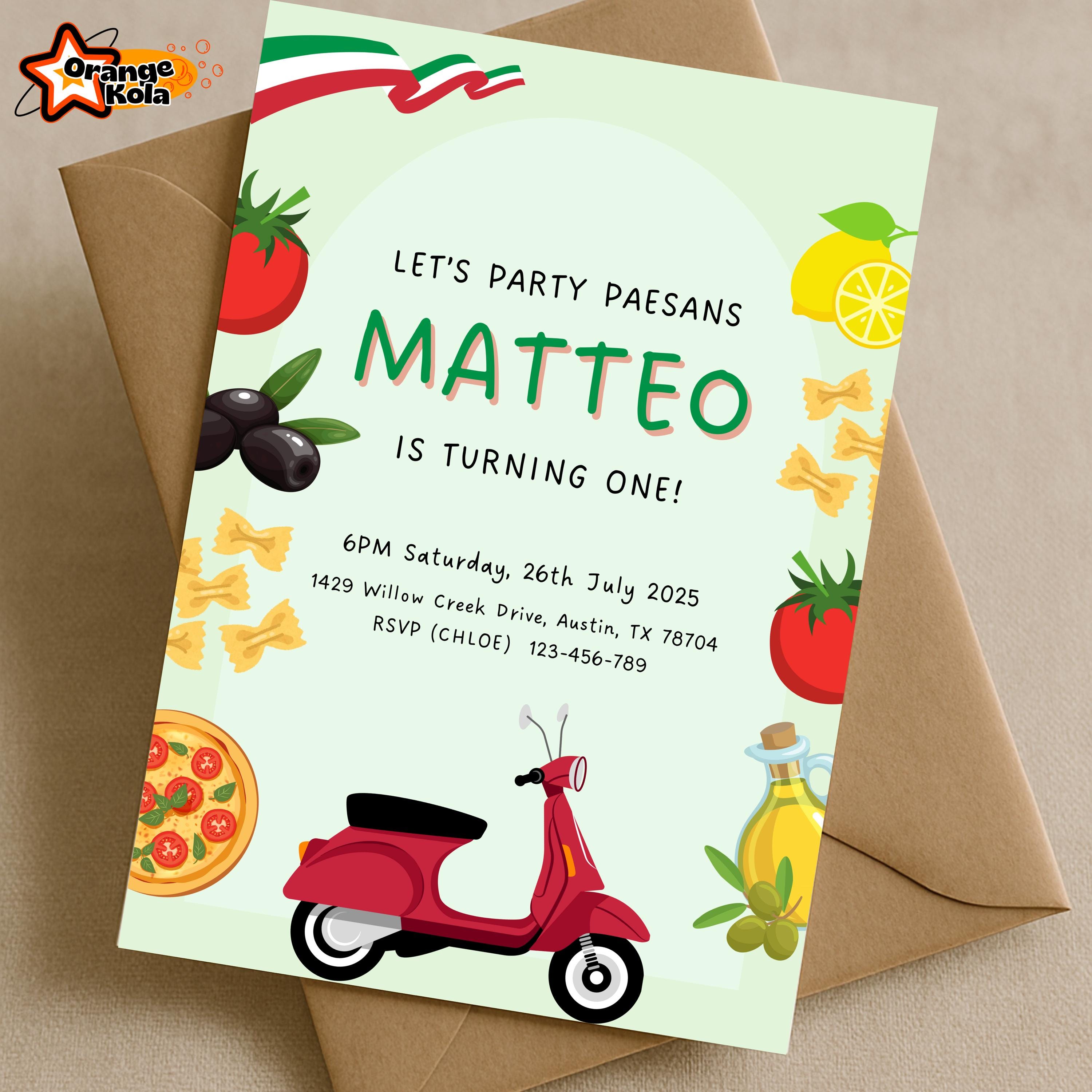 Italian Invite Italian First Birthday Invitation, Italian Themed Birthday Party ...