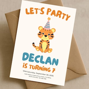 Jungle Tiger Birthday Party Invite, Editable Kids Tiger Birthday Invitation, Instant Download Bday Tiger Invitation, Zoo Birthday Invite