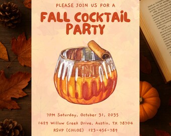 Fall Cocktail Party Invitation, Autumn Happy Hour Editable Canva Invite, Friendsgiving Thanksgiving Cocktail Evite, 5x7 Instant Downloads