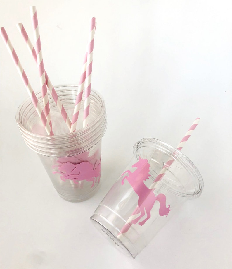 Unicorn Birthday Ideas Pink Striped Straws Unicorn Party Decor Unicorn Party Favor Treat Cups Unicorn Themne Party Cups Pink Unicorn
