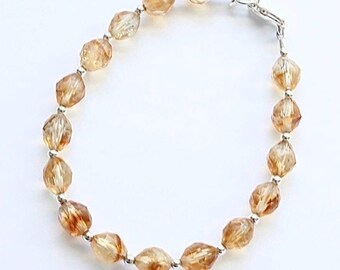 Delicada pulsera de citrino para mujer, regalo de piedra natal de noviembre, citrino genuino, pulsera de piedra preciosa amarilla, plata de ley, hecha a mano en EE. UU.