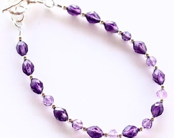 Birthstone Bracelet for Her, February Birthstone Bracelet, Amethyst gemstone Bracelet, Sterling Silver, Dainty Gemstone Jewelry