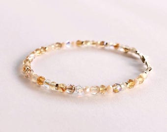 Pulsera delicada de citrino y piedra lunar, pulsera de piedras preciosas amarillas, pulsera de plata de ley, piedra de nacimiento de noviembre, hecha a mano, regalo para el Día de la Madre