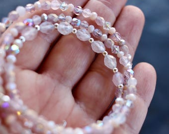 Pulsera de cuarzo rosa con cierre de palanca en plata de ley (sin baño), pulsera de piedras preciosas, collar y tobillera para mujer. Hecha a mano en EE. UU.