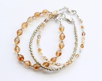 Delicada pulsera de citrino y piedra lunar, 3 unidades, pulsera con piedras de nacimiento de noviembre y junio, plata de ley, pulsera de piedras preciosas amarillas, regalo para ella