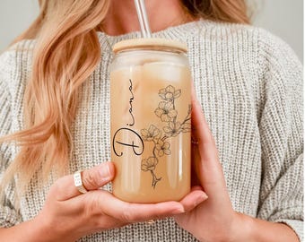Personalized drinking glass, glass with name, Mother's Day gift, gift for mom, iced coffee glass, cocktail, festival