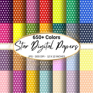 650+ Sterne farbige digitale Papiere Regenbogen Farbpalette Scrapbooking Kartenherstellung Sofortiger Download JPEG Pastell helle Punkte DIY Fertigkeit Blätter