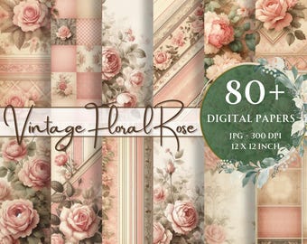 80+ Pink Vintage Roses Digitales Papier Shabby Chic Roses Junk-Journal Seiten Floral Paper Pack Vintage blush rose Hochzeit Scrapbook-Papier