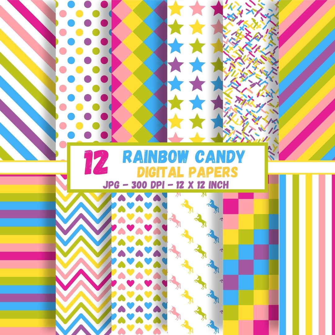 12 Rainbow Digital Paper Pack Seamless Pastel Bright Background ...