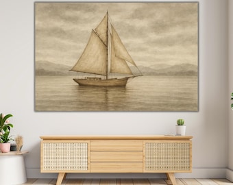 Gedämpftes Segelboot Aquarell Gemälde Neutral Antikes See Haus Wand Dekoration Nautische Kunst Vintage See Haus Küsten Gemälde digitaler download