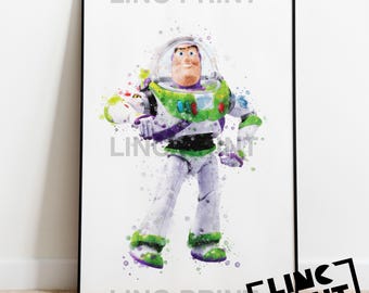 Toy Story Print 'BUZZ LIGHTYEAR' Watercolour Splash Art, Disney / Pixar Movie Film Character, Home Decor, Childrens Poster, A5 A4 & A3 sizes