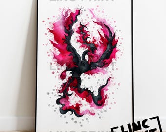 Pokemon Print 'GALARIAN MOLTRES' Splash Style Watercolour Art, Character Print, Poster, Legendary Bird, Available in A5, A4 & A3 Sizes