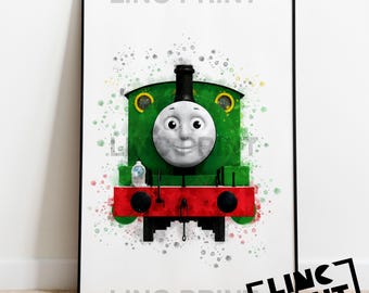 Thomas and Friends Print 'PERCY' Splash Style Watercolour Art, Character Print, Kids Bedroom, Home Decor, Childrens Poster, A5 A4 & A3 Sizes