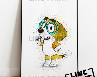 Bluey Print 'HONEY' Splash Style Watercolour Art, Character Poster, Childrens Room, Home Bedroom Decor, A5, A4 & A3 sizes