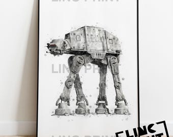 Star Wars Print 'AT-AT WALKER' Splash Style Watercolour Art, Movie Film Vechile, Home Decor, Poster, A5, A4 & A3 Sizes