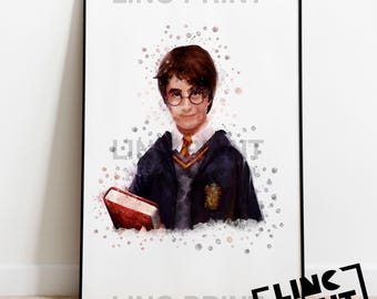Magic Wizard Print 'HARRY POTTER' Splash Style Watercolour Art, Character Print, Student, Wizarding World, Available in A5, A4 & A3 Sizes