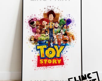 Toy Story Print 'TOYS STORY GROUP' Watercolour Splash Art, Disney / Pixar Movie Film Character, Home Decor, Kids Poster, A5, A4 &A3 sizes