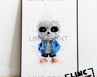 Gaming Print 'SANS' Splash Style Watercolour Art Print, Undertale / Deltarune Character Poster, A5, A4, A3 & A2 sizes