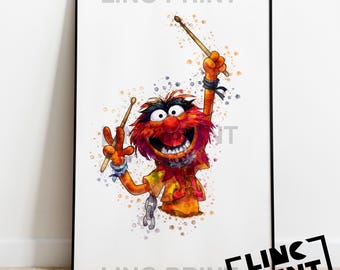 The Muppets 'ANIMAL' characters Splash Style Watercolour Art Print, Kids Home Decor, Childrens Poster, A5, A4 & A3 sizes
