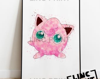 Pokemon Print 'JIGGLYPUFF' Splash Style Watercolour Art, Character Print, Poster, kids bedroom, home decor, Available in A5, A4 & A3 Sizes