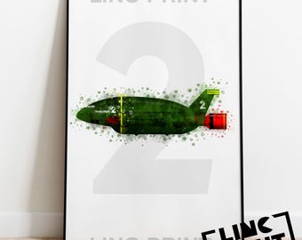 Thunderbirds Print 'THUNDERBIRD TWO' Splash Style Watercolour Art, Kids Home Decor, Poster, A5, A4 & A3 sizes