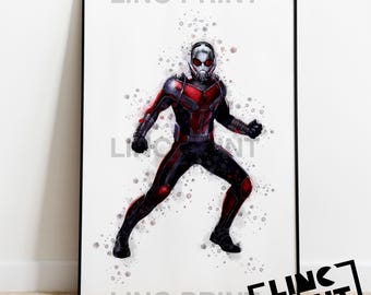 Superhero Print 'ANT MAN' Splash Style Watercolour Art, Marvel, Avengers, super heroes, Home Decor, Childrens Poster, A5, A4, A3 Sizes