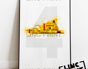 Thunderbirds Print 'THUNDERBIRD FOUR' Splash Style Watercolour Art, Kids Home Decor, Poster, A5, A4 & A3 sizes