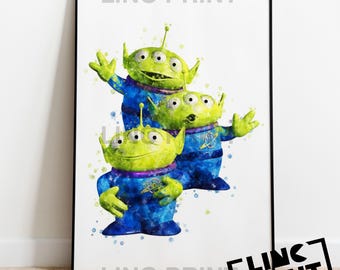 Toy Story Print 'ALIENS' Splash Style Watercolour Art, Disney / Pixar Movie Film Character, Home Decor, Childrens Poster, A5, A4 & A3 sizes