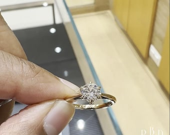 1 CT Lab Grown Diamond Ring | 14K Gold 6 Prong Solitaire