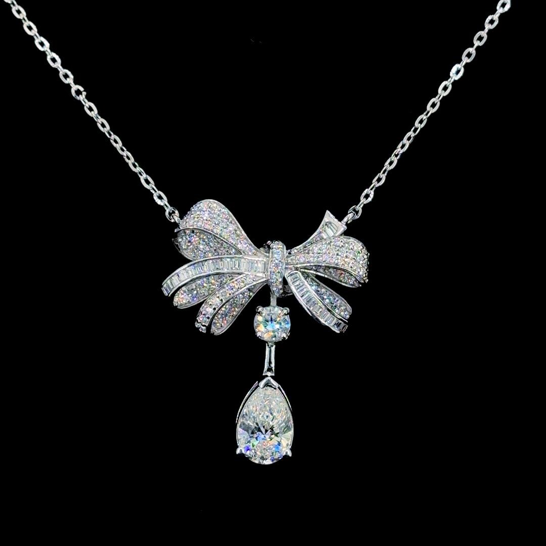 Pear Bow Pear Bow Pendant Set With Lab-grown Diamond | Elegant Necklace for ...