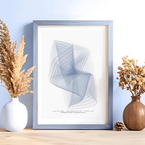 Originaler A3-Kunstdruck mit mathematischem Motiv – Blaues Harmonogramm, geometrische algorithmische Zeichnung – moderne Wanddekoration, Unikat 1/1