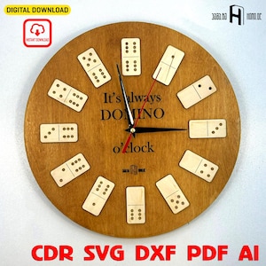 Einzigartige Domino Uhr SVG für Laserschneiden | DIY Uhr Design File in 30 cm & 40 cm | Digitaler Download für Lasercut, Domino-inspirierte Uhr