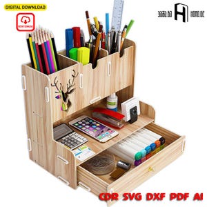 Laser Cut Office Organizer SVG File: DIY Desk Storage (Digital Download)